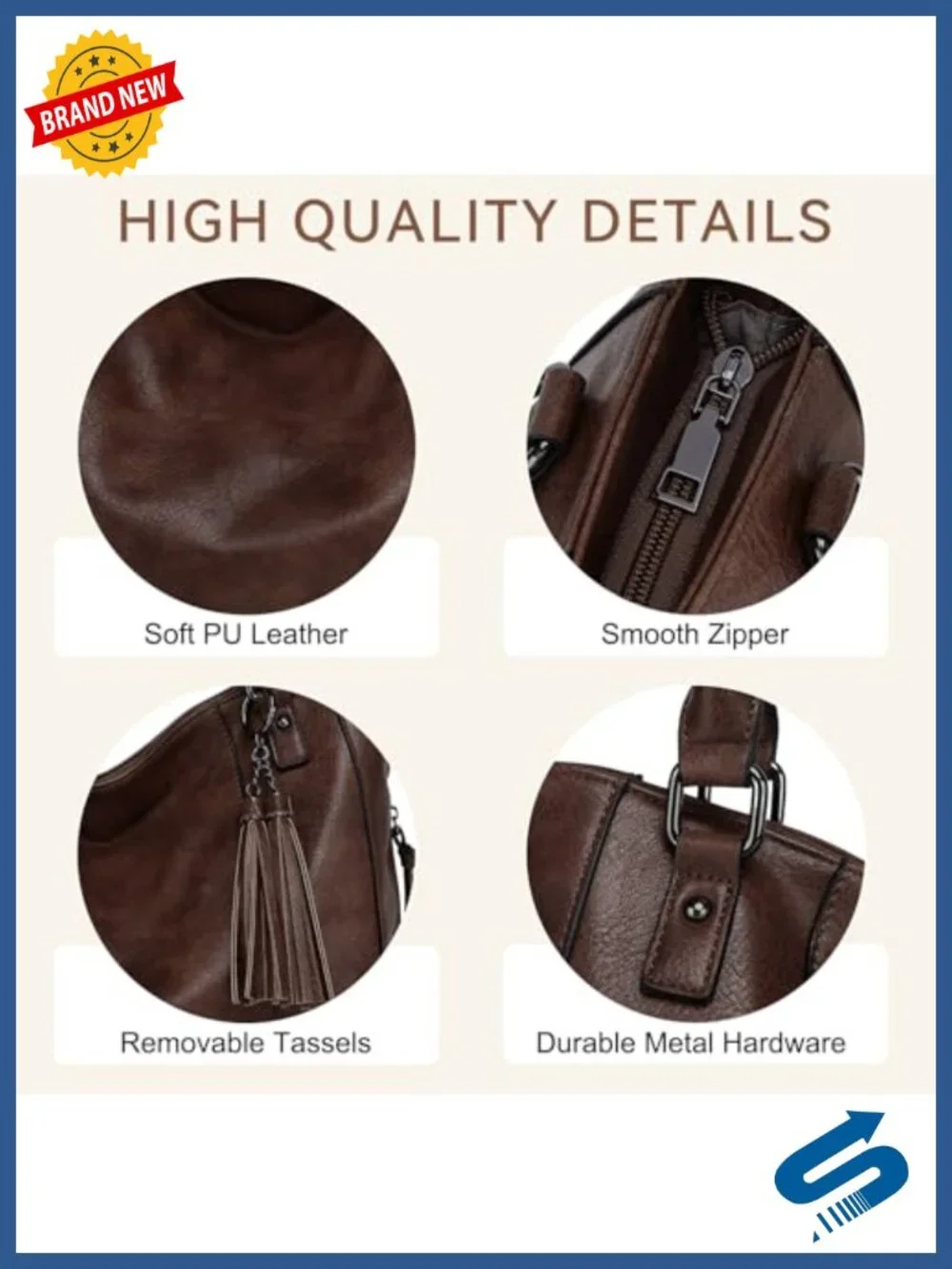 Faux Leather Hobo Bag with Zipper Guitar Strap - Roomy Tote Purse